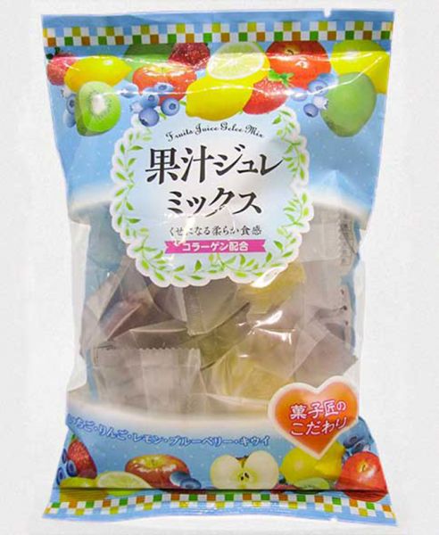 5種類の果汁をペクチンで固めたパート・ド・フリュイ（フランス風ゼリー）です。果実本来の旨みと酸味を生かした濃厚で上品なお菓子です。コラーゲン配合です。　