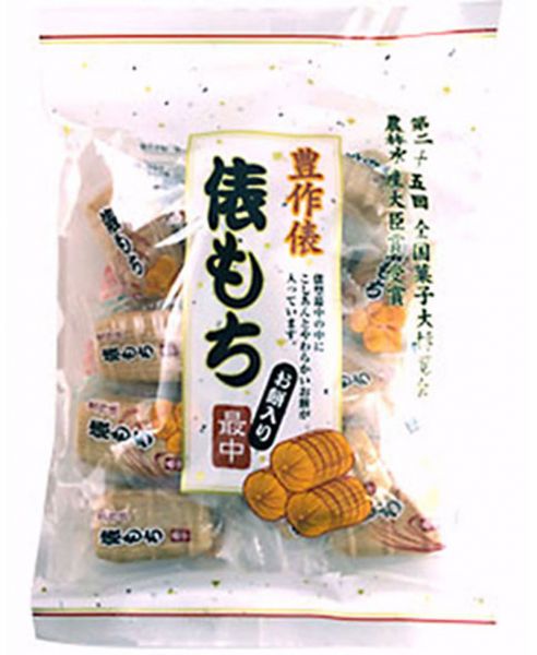 【俵もち】俵型最中の中にこしあんと柔らかいお餅が入っています。