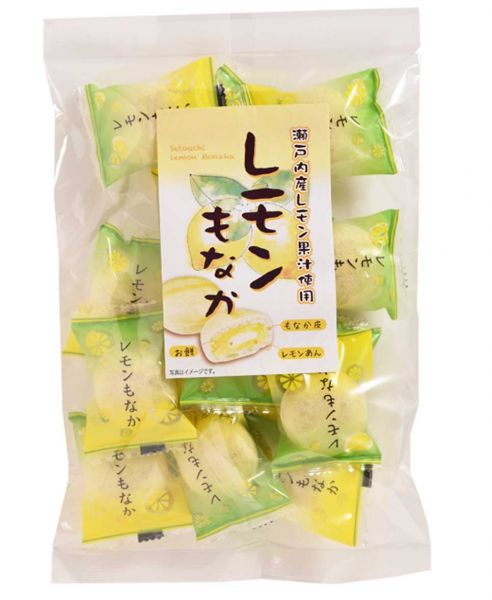 瀬戸内産レモン果汁＆レモンペースト入りの餡と、柔らかお餅を、最中皮で包みました。